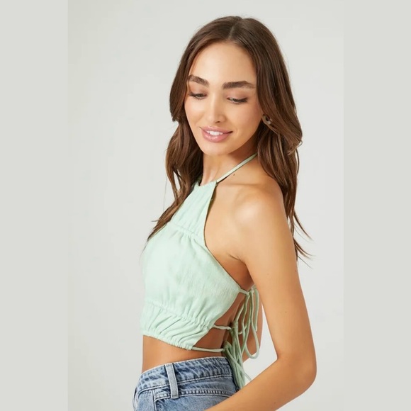 Forever 21 Women's Open-Back Halter Crop Top in Mint Size Small - Picture 4 of 13